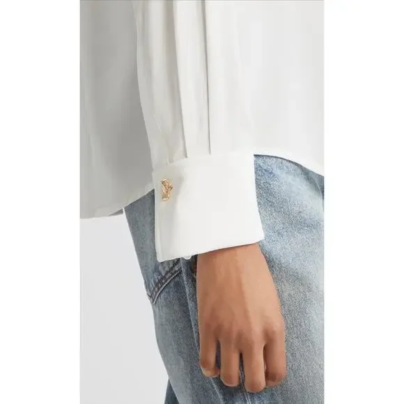 Proenza Schouler Arabella Silk Button Up Shirt in White 2 - Picture 4 of 6